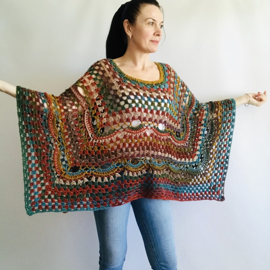 Multicolored Poncho, Boho Poncho, Evening cover up, Unisex Vegan ...