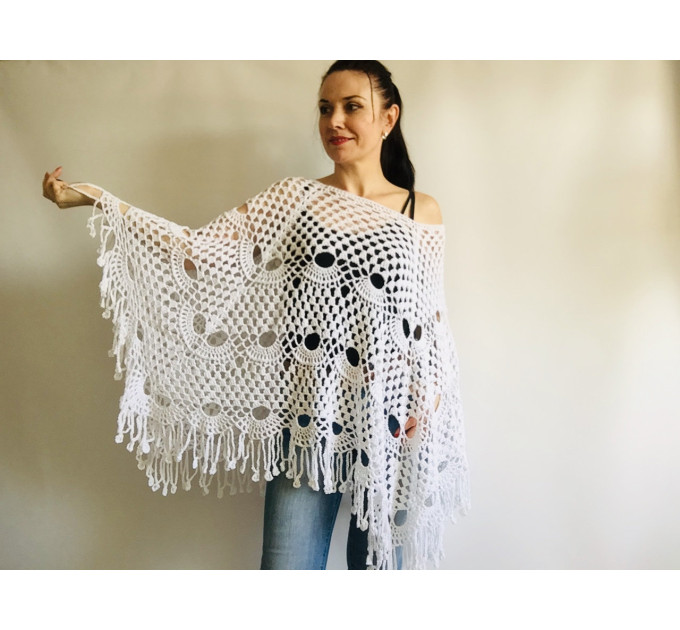 Crochet Poncho Handmade gift, White Spring poncho, Plus Sizes Vegan ...