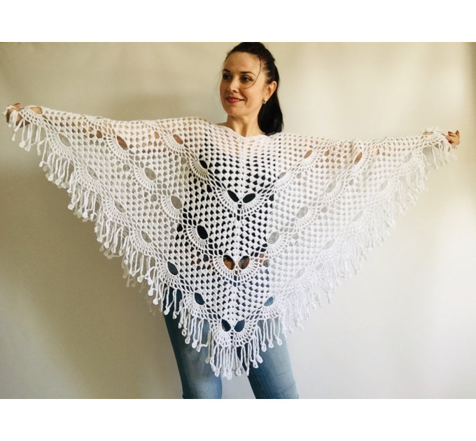 Crochet Poncho Handmade gift, White Spring poncho, Plus Sizes Vegan ...