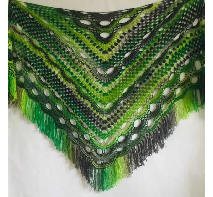 Crochet Shawl Fringe, Hand Knitted lace triangle Granny