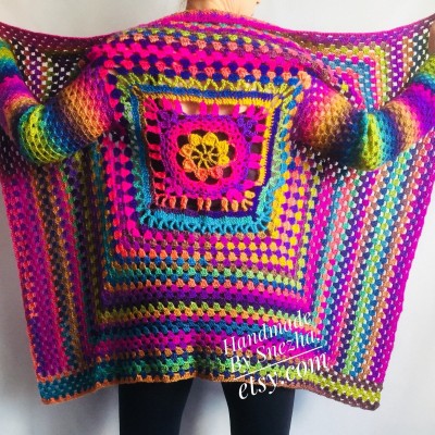 RAINBOW CARDIGAN Sweater Hand Knit Sweater Women Oversized Hippie Vegan Plus Size Vest Clothing