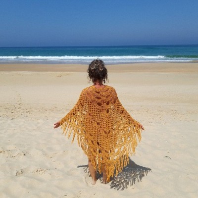 MUSTARD Beach cover up Evening lace shawl fringe, Crochet scarf mother of the bride Triangle cotton shawl pin brooch Festival plus size wrap