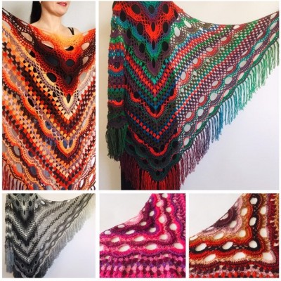 Crochet Shawl Wrap Virus Outlander Triangle Boho Shawl Fringe Large Multicolor Lace Shawl Hand Knit Evening Shawl Red Green Navy Blue Purple