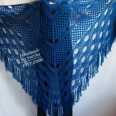 Crochet SHAWL Fringe Triangle White COTTON Granny Square Navy Blue Bridesmaid Wraps Custom Color Summer Lace Shawl Hand Knit Flower Black