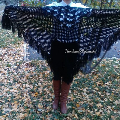 Black Shawl Crochet Mohair Wraps Triangle Fringe Big Size Shawl Hand knit Lace Mohair shawl Gifts for wife Bridal Triangle Bohemian shawl