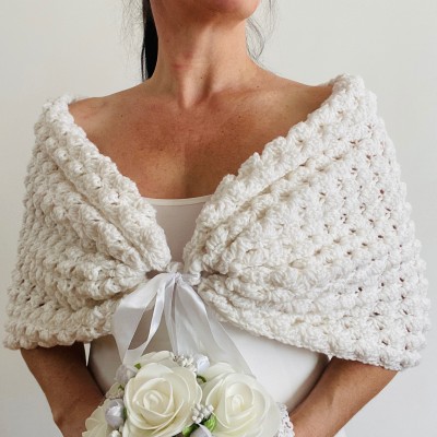 White Wedding Stole For Dress Bridal Bolero Cream Bride Shoulder Wrap