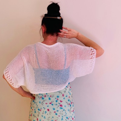 White Lightweight Summer Bolero Cotton Cardigan Open Front Women's Jacket Short Sleeve