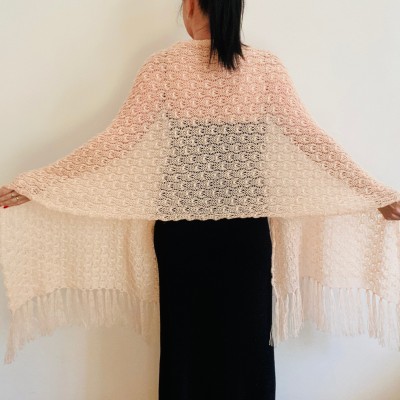 Champagne Wedding Shawl With Fringe For Bride Evening Bridal Shoulder Wrap