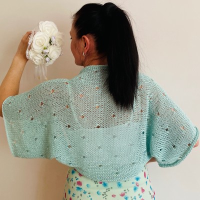 Mint Cotton Bolero Jacket Short Sleeve Summer Women's Open Front Shrug Cardigan
