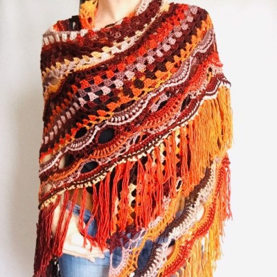 Crochet Shawl Wraps Outlander knitted festival woman Burnt Orange Triangle Scarf Fringe Multicolor Lace Evening Shawl Green Blue Red