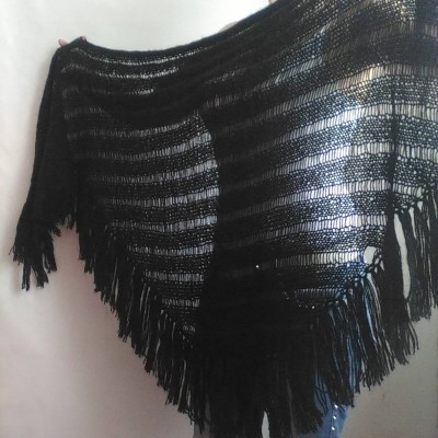 BLACK Crochet Shawl BOHO SHAWL Wraps Knit Wool Lace Mohair Shawl Gifts for Wife Fringe Shawl Bridal Wedding Black Mohair Triangle Scarf