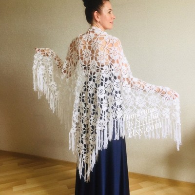 Ivory Wedding Shawl White Bridal Shawl Pin Brooch Cream Crochet Rustic Wedding Dress Wrap Hand Knit Vegan Cover Up Mother of Groom gift Red