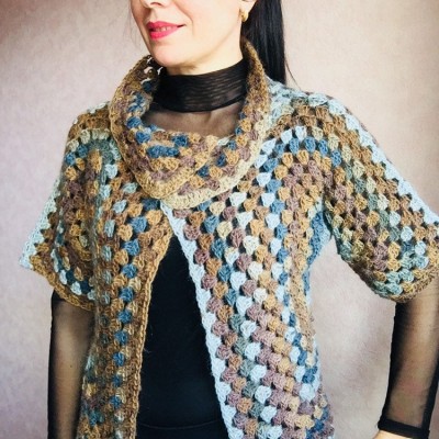Crochet jacket Alpaca Granny square Wool knit sweater mohair Plus size spring festival Rainbow wrap gift-for-women oversized chunky sweater