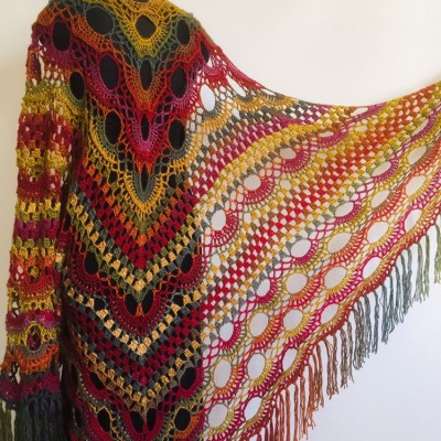 Crochet shawl wraps, Brown Outlander shawl pin brooch, Festival Boho hippie hand knit shawl vegan, Crochet triangle scarf gypsy Evening