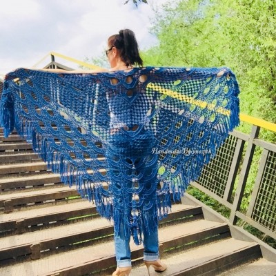 Crochet shawls wraps hand knit triangle scarf woman handmade knitted shawl openwork lace wedding shawl brooch gift, Black Gray Red White