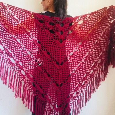 Burgundy crochet bridal shawl and wraps Crocher wool lace shawl angora Mohair wedding triangle shawl with fringe Bohemian Hand Knit Shawl