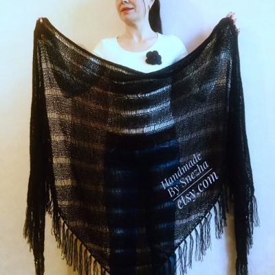 BLACK Crochet Shawl Wraps BOHO SHAWL Knit Wool Lace Mohair Shawl Gifts for Wife Fringe Shawl Bridal Wedding Black Mohair Triangle Scarf