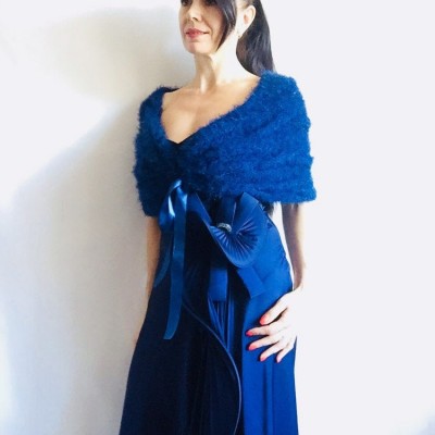 Bridesmaid shawl bridal cover up faux fur wrap bridal capelet wedding jacket knit wedding bolero mohair shrug knitted bolero navy blue