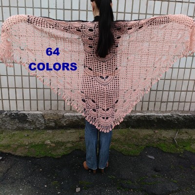 Pink Crochet shawl wraps fringe shawl Gold mohair Bridal Wedding shawl Off large Triangle wool shawl wraps Gifts for wife Hippie festival