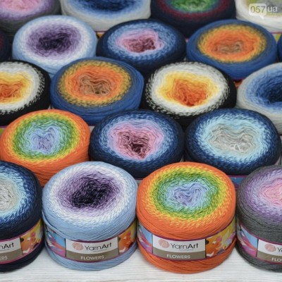 YARNART FLOWERS 250 grams-1000 meter Gradient Cotton Rainbow Knitting Yarn Crochet Cotton Granny Square Shawl Wraps Poncho Organic Soft Yarn