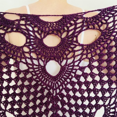 Purple triangle shawl with fringe Lace shawl for wedding wrap wool bridal shawl bride cover up bridal stole wedding capelet bridesmaid shawl