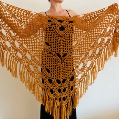 Mustard Bride Shawl Fringe, Mohair Bridal Cover up, Bridesmaid Wrap Gift, Wedding Cape, Brown Scarf shawl Lace boho mohair