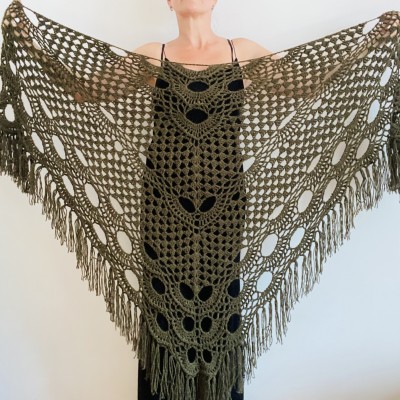 Dark Green Bridal Shawl Triangle 861 Fringe Bridesmaid gift Boho Wedding capelet shawl winter
