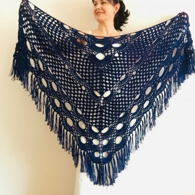 Navy Blue Bridal Shawl Triangle Cashmere Shawl Fringe Bridesmaid gift Boho Wedding capelet shawl winter