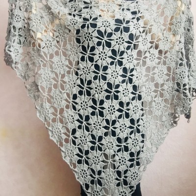 Gray Bridesmaid cotton wrap, Wedding Shawl, Silver Bridal cover up Lace Shawl Fringe Bridesmaid Gift pin brooch Boho Evening 