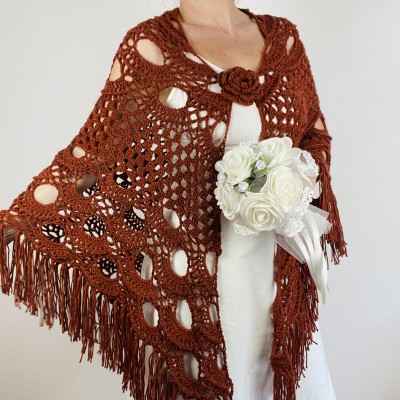 Copper wedding wool shawl alpaca bridal fringe shawl cashmere women triangle shawl silk bridesmaid shawl plus size bride shawl