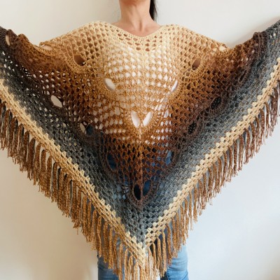 Brown alpaca wool poncho women plus size poncho ombre crochet fringe poncho gray knit boho poncho hippie poncho festival