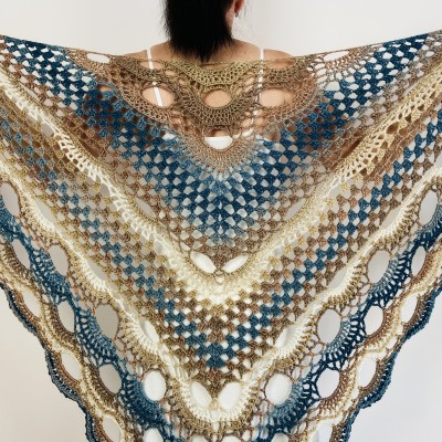 Beige blue women shawl wrap boho summer triangle fringe shawl soft acrylic vegan shawl crochet gradient evening wraps