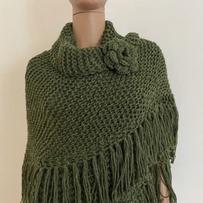 Green Wedding Shawl, Alpaca Wool Shawl, Triangle Women Shawl Fringe, Bridal shawl, Plus Size Bride Shawl, Silk Bridesmaid Shawl