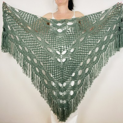 Green Wool Wedding Shawl, Bridal Shawl, Alpaca Shawl, Bride Shawl, Plus Size Shawl, Bridesmaid Shawl, Triangle Shawl, Women Shawl, Fringe Shawl, Winter Shawl
