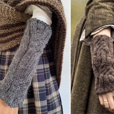 Dark Gray alpaca mittens Outlander inspired Claire's arm warmers women hand knit mittens Outlander fingerless wool mitts Claire's gauntlets
